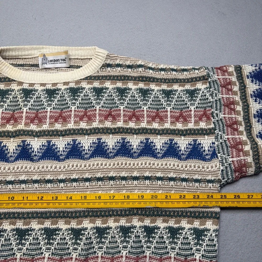 London Fog Sweater Mens XL Multi Fair Isle Geometric Knit Crewneck Vintage